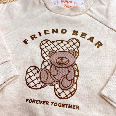 Conj. Casaco Friend Bear e Calça de Moletom - Areia e Marrom